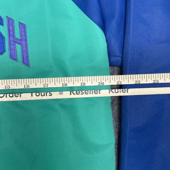 Teddy Fresh Color Block Jacket Size S Blue Green Red Snap Spellout Street Bear - Picture 6 of 8